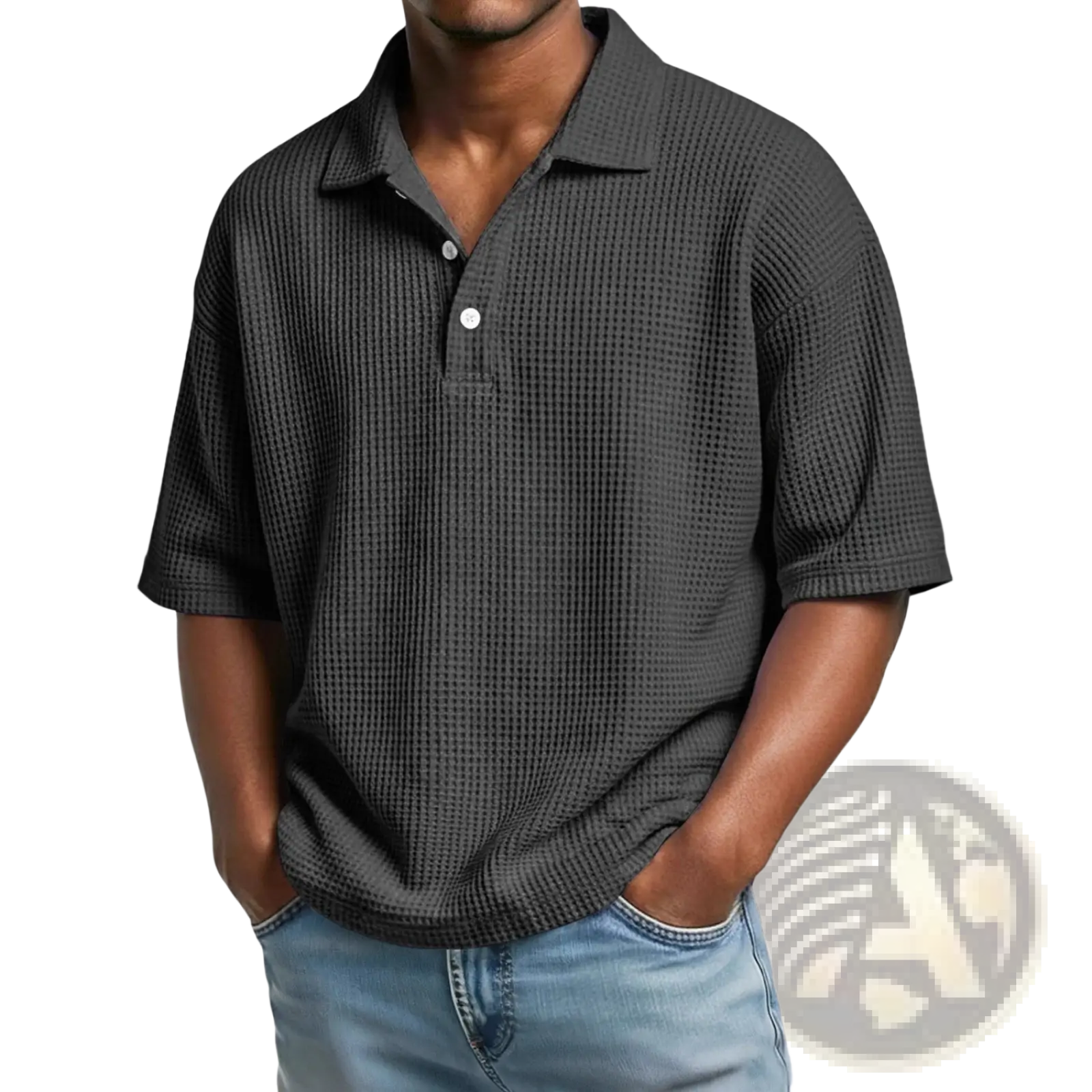 Men’s Slim Fit Waffle Knit Short Sleeve Polo Shirt