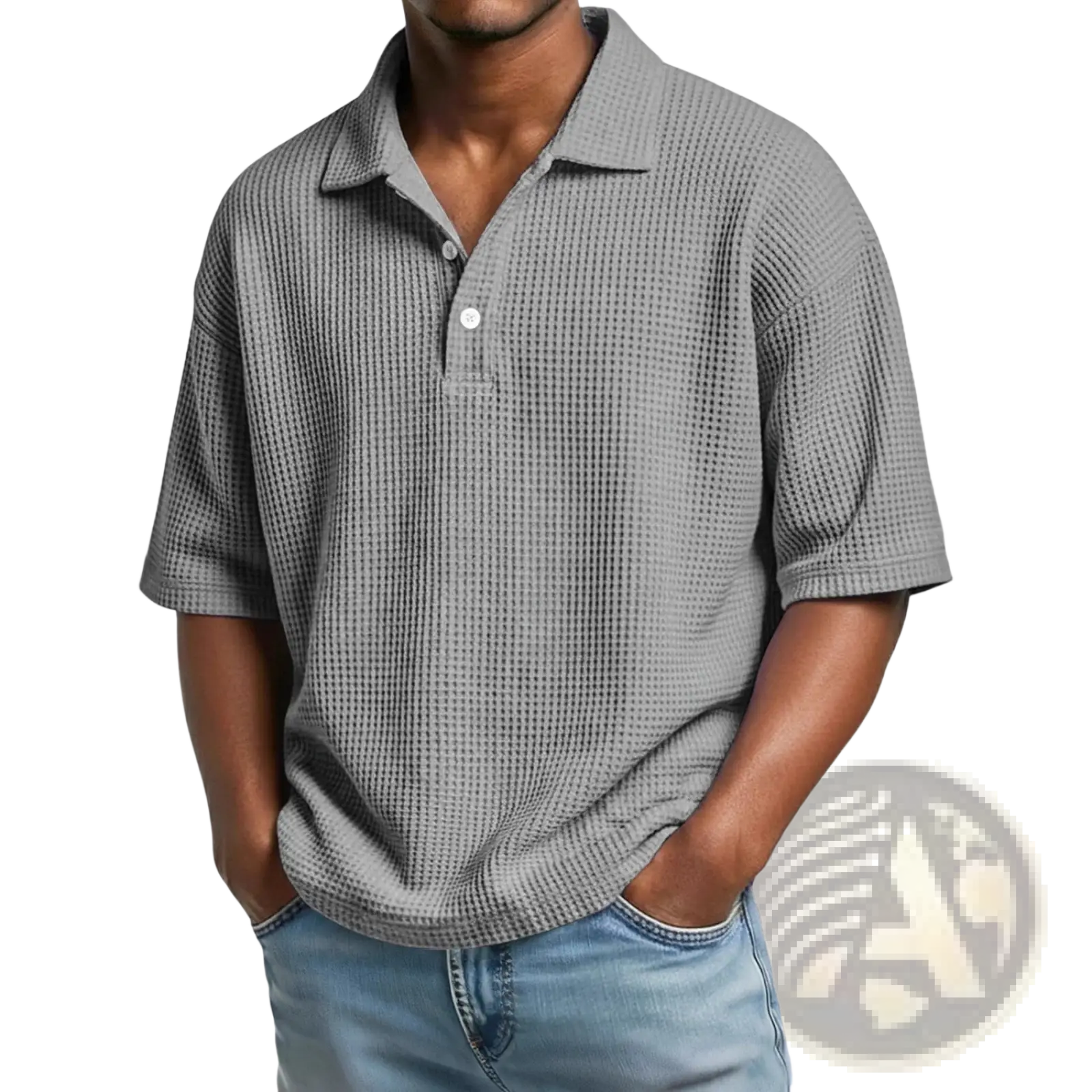 Men’s Slim Fit Waffle Knit Short Sleeve Polo Shirt