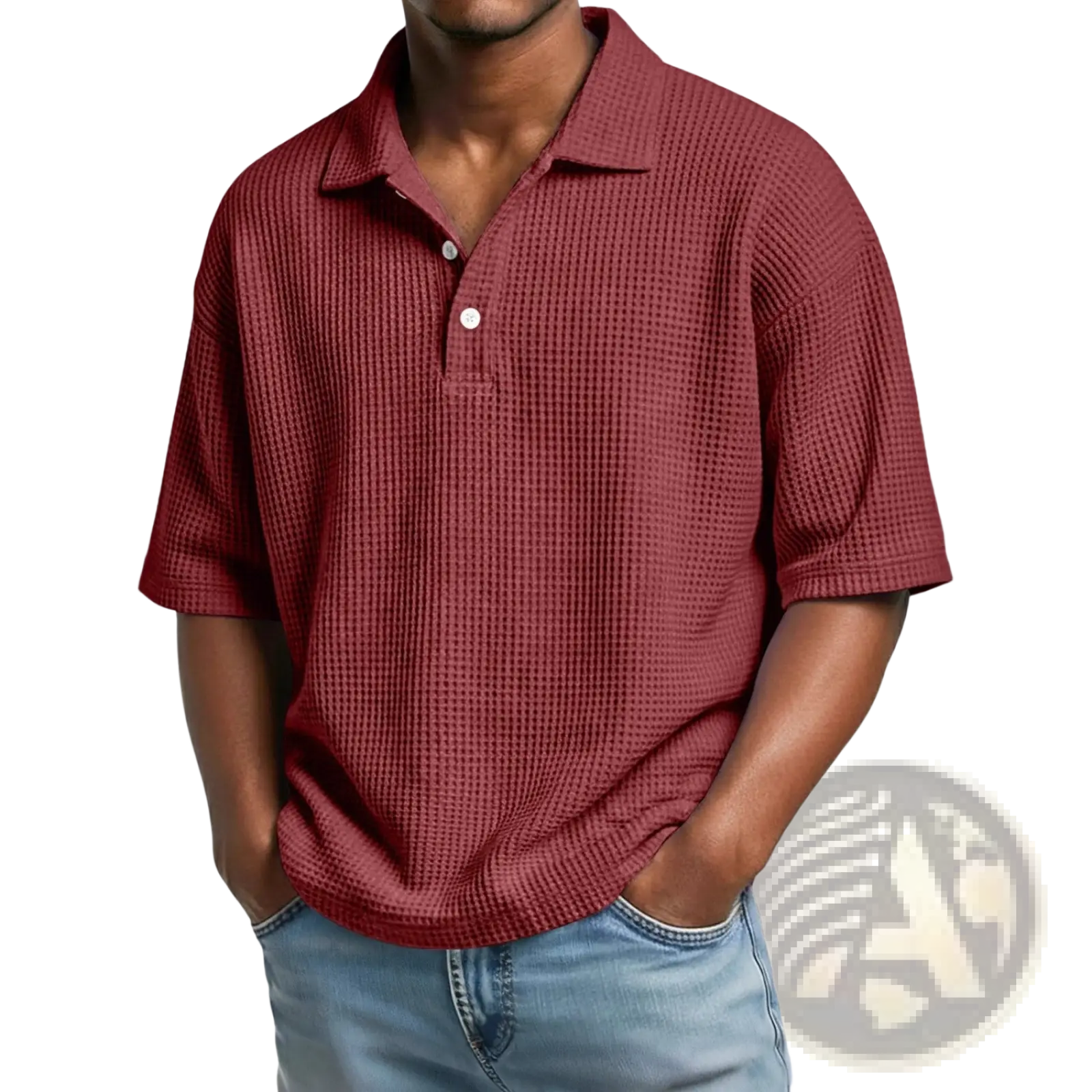 Men’s Slim Fit Waffle Knit Short Sleeve Polo Shirt