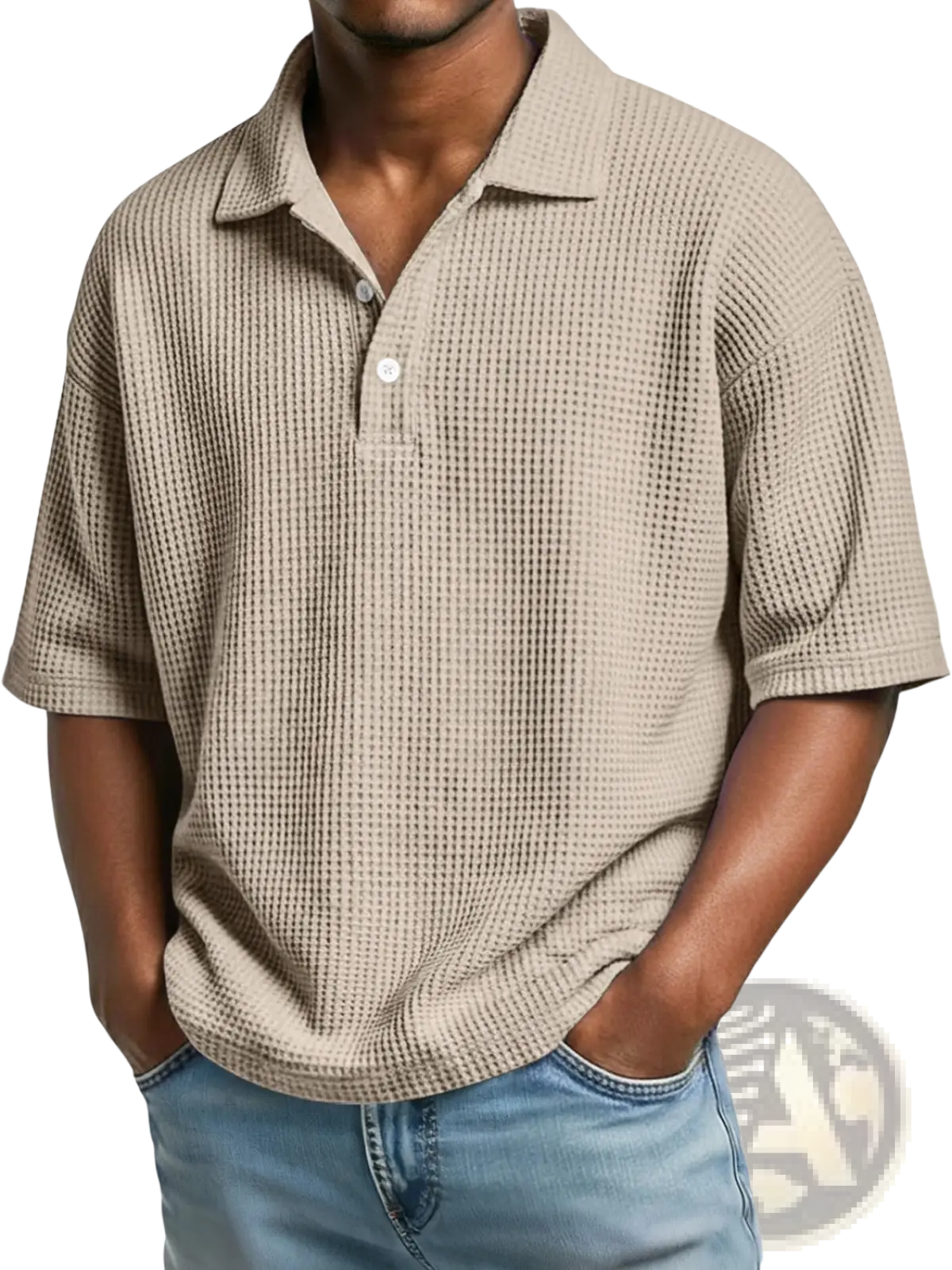 Men’s Slim Fit Waffle Knit Short Sleeve Polo Shirt
